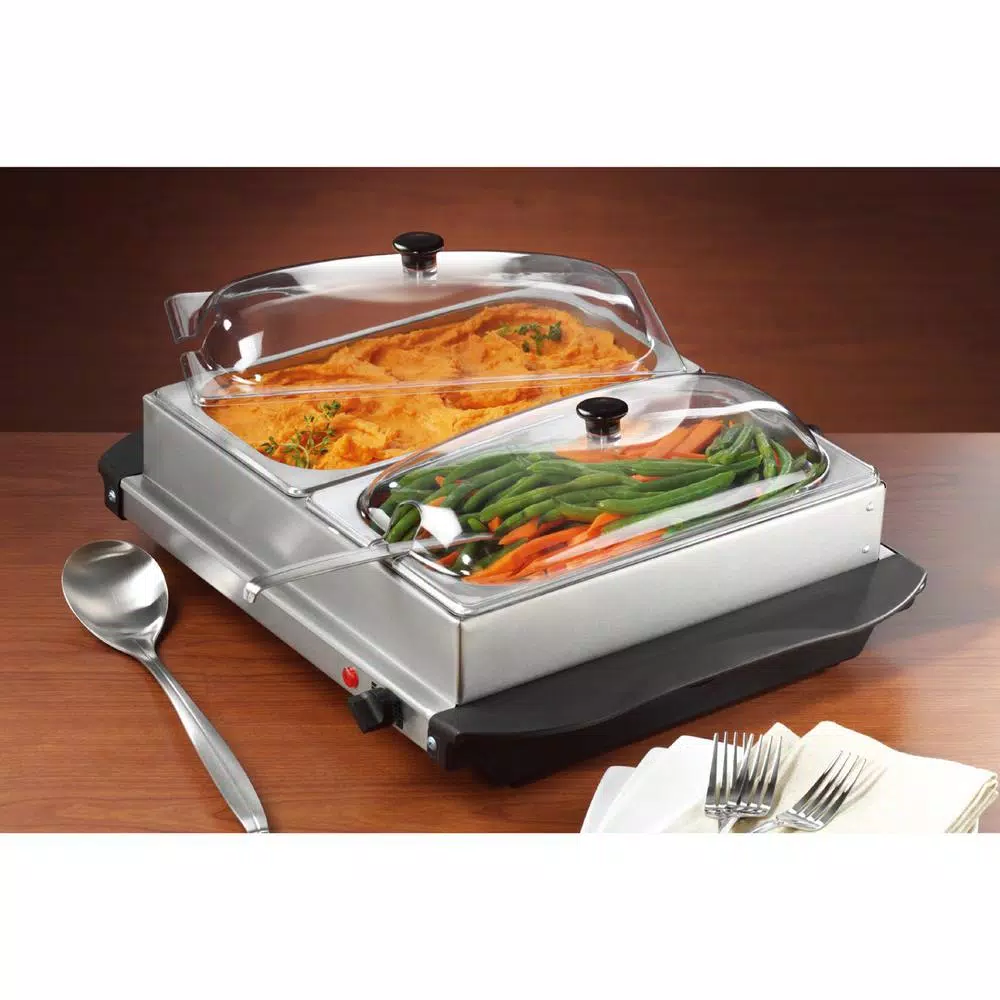 Brentwood Appliances 3 Qt. Metallic 2-Pan Buffet Server with Warming Tray, Stainless Steel