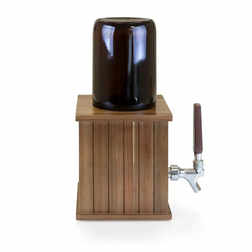 Picnic Time Growler Tap Beverage Dispenser with 64 oz. Amber Glass Growler and Acacia Wood Base