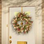 National Tree Company 22 in. White and Pink Sunflower Wreath with Burlap Bows thumbnail 4