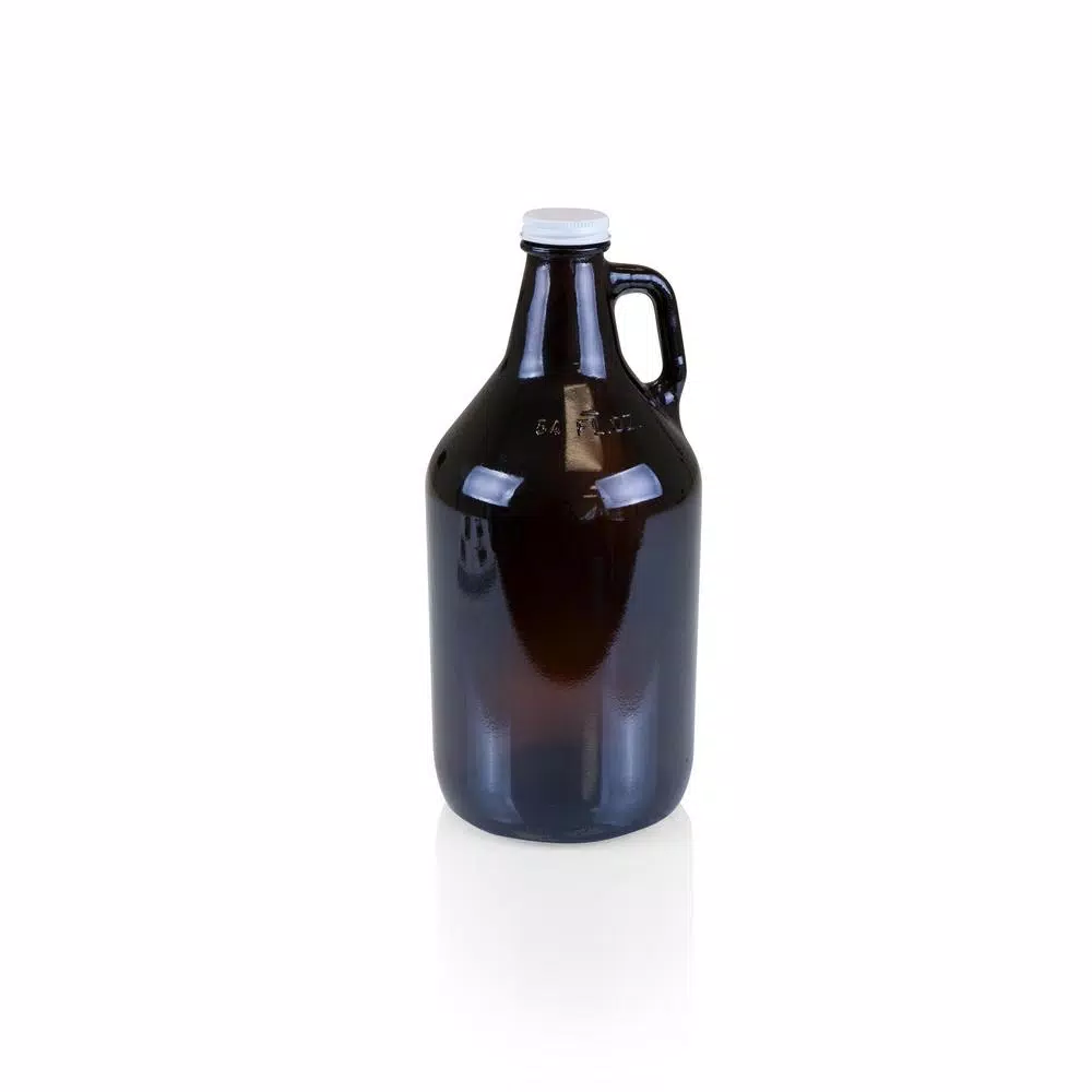 Picnic Time Growler Tap Beverage Dispenser with 64 oz. Amber Glass Growler and Acacia Wood Base