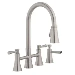 Glacier Bay Selma 2-Handle Bridge Kitchen Faucet with Pull-Down Sprayer and Soap Dispenser, Stainless Steel thumbnail 1