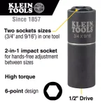 Klein Tools 1/2 in. Drive 2-in-1 Deep Impact Socket, 6-Point, 3/4 in. and 9/16 in. thumbnail 2