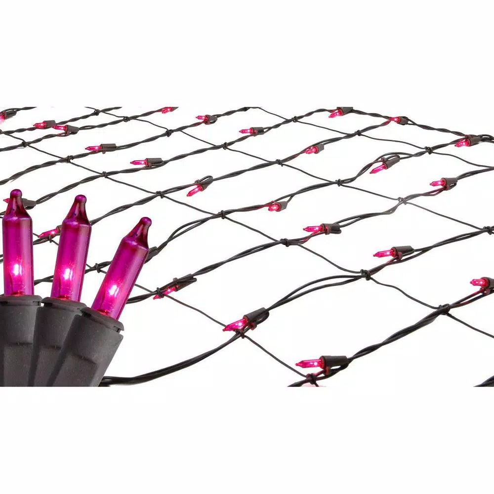 Sienna Pink Mini Net Style Christmas Tree Trunk Wrap Lights with Brown Wire, 150 Bulbs, 16 sq. ft. Coverage