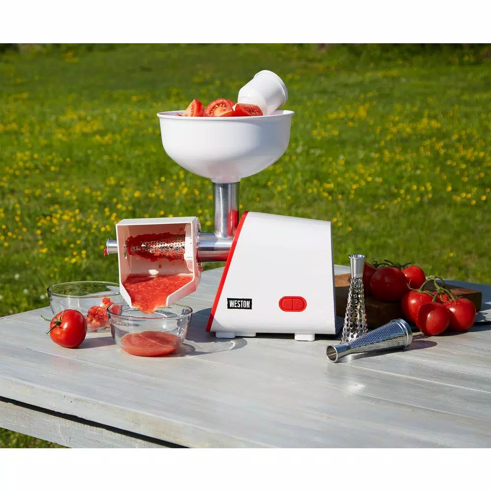 Weston 16-Cup Electric Tomato Strainer and Food Processor, 250W, Red and White
