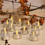 LUMABASE Silver Plated LED Tea Light Candles, 12-Count Battery Operated Flickering Amber Glow thumbnail 2
