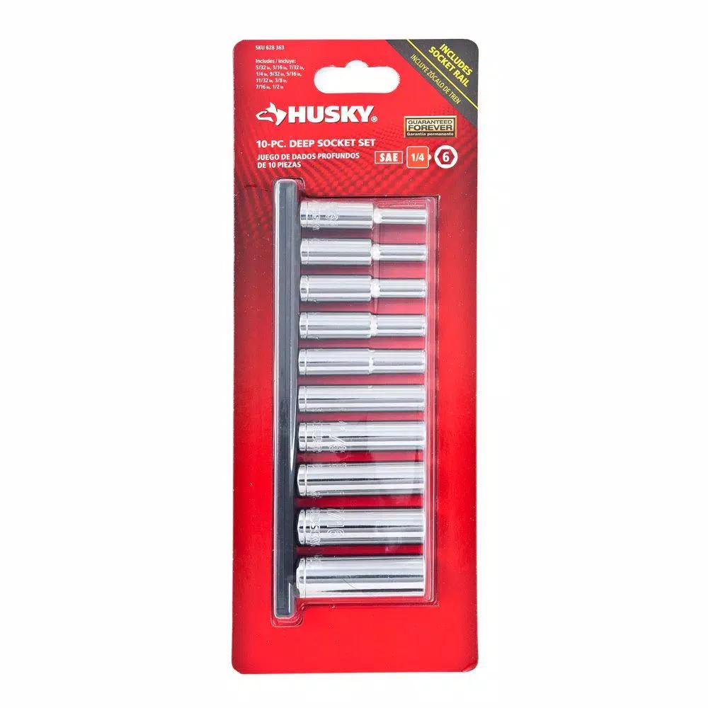 Husky 1/4 in. Drive 10-Piece SAE Deep Socket Set