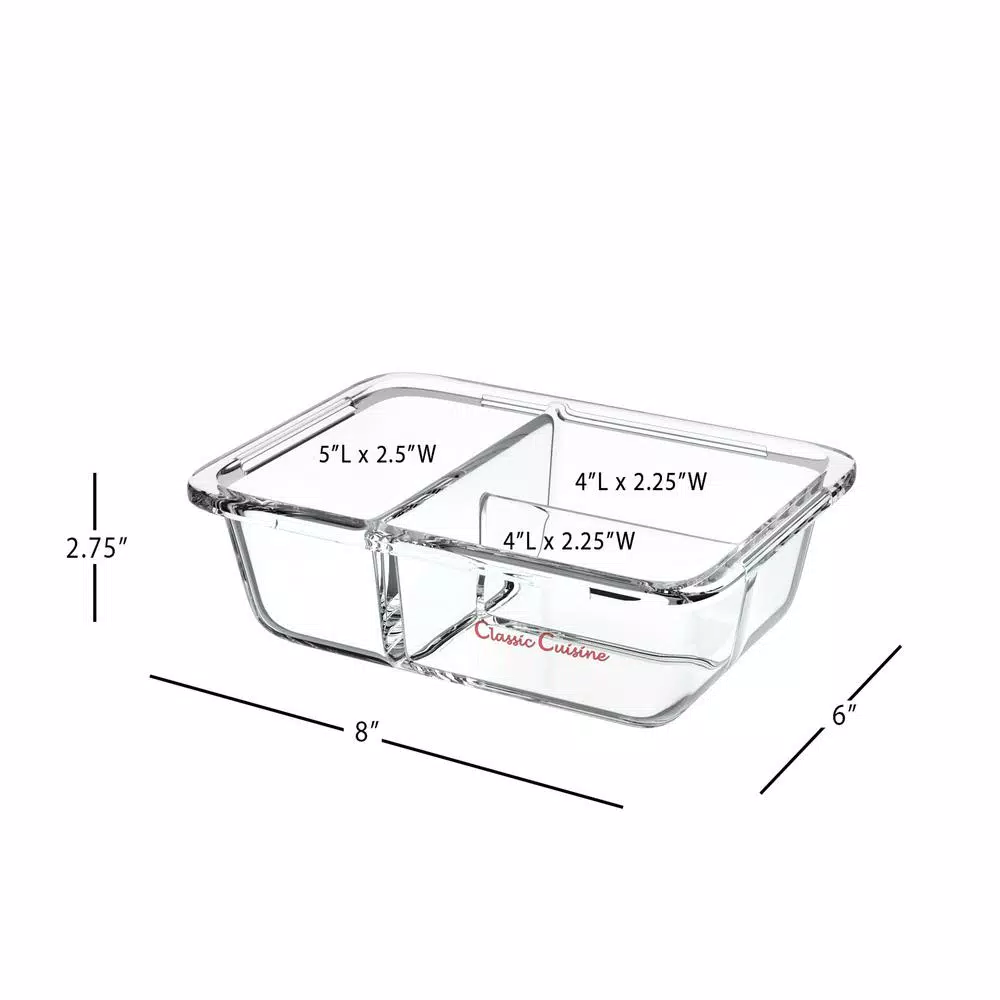 Classic Cuisine 8-Piece Borosilicate Glass Food Storage Container Set with Leak-Resistant Snap Lids