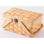 Vintiquewise Small Handwoven Woodchip Picnic Basket with Lid and Folding Handles, Brown thumbnail 4