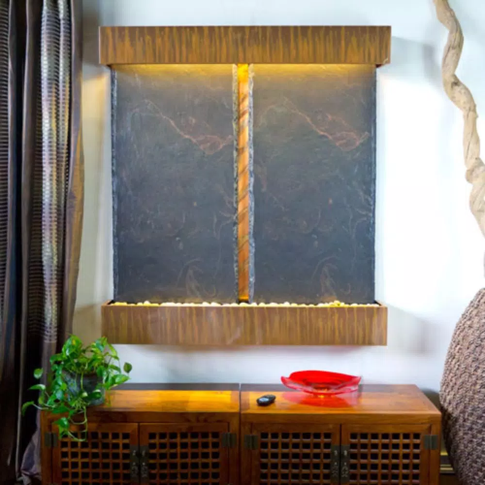 Water Wonders Nojoqui Falls Double Slate Wall Fountain with Copper Patina Trim