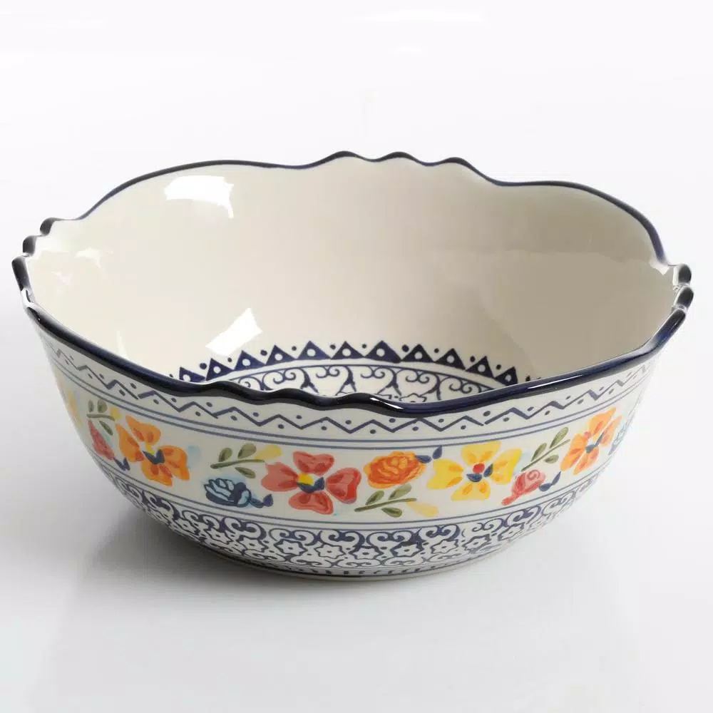 Gibson Home Luxembourg Elite Hand-Painted Stoneware Serving Bowls Set of 2, Multicolored