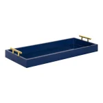 Kate and Laurel Lipton Navy Blue Decorative Rectangular Tray with Polished Metal Handles thumbnail 4