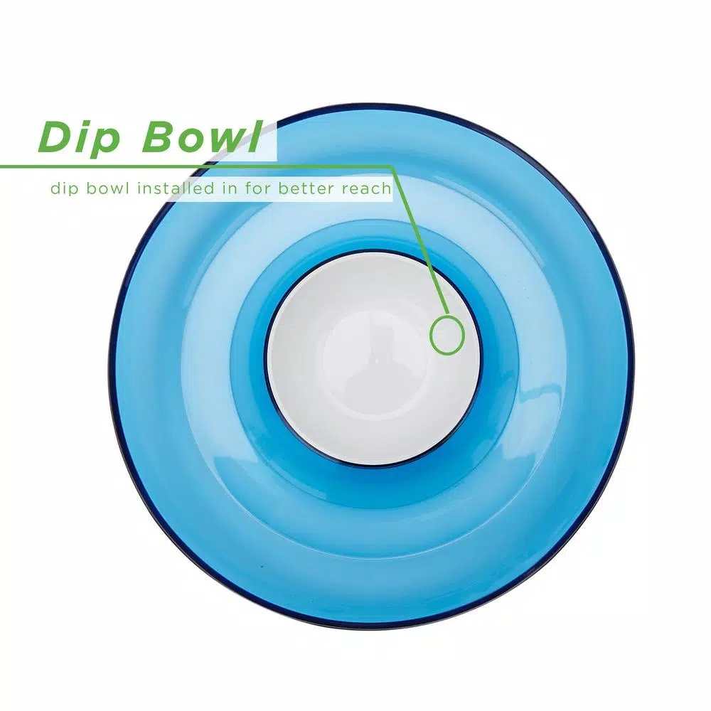 Mind Reader Blue Acrylic Chip and Dip Bowl Set, 13-inch Round Serving Tray for Snacks and Dips