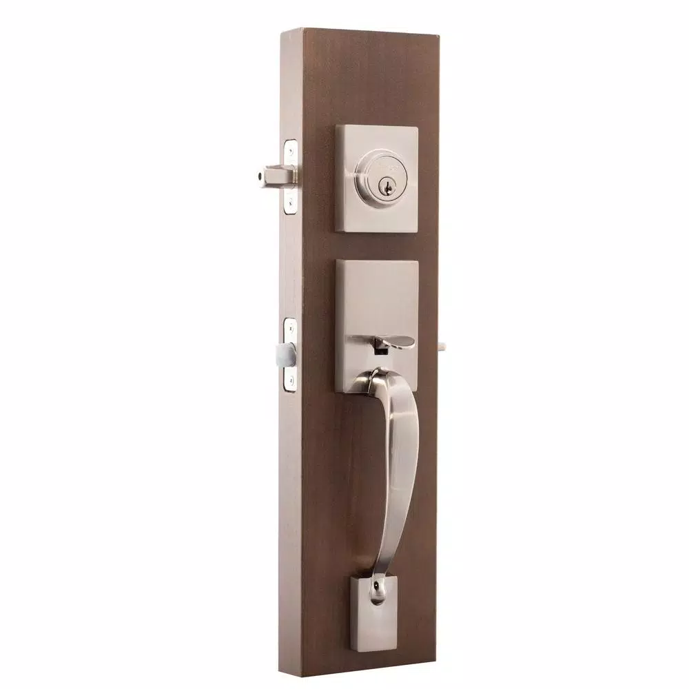 Copper Creek Craftsman Satin Stainless Steel Front Door Handleset with Contemporary Zane Lever Trim