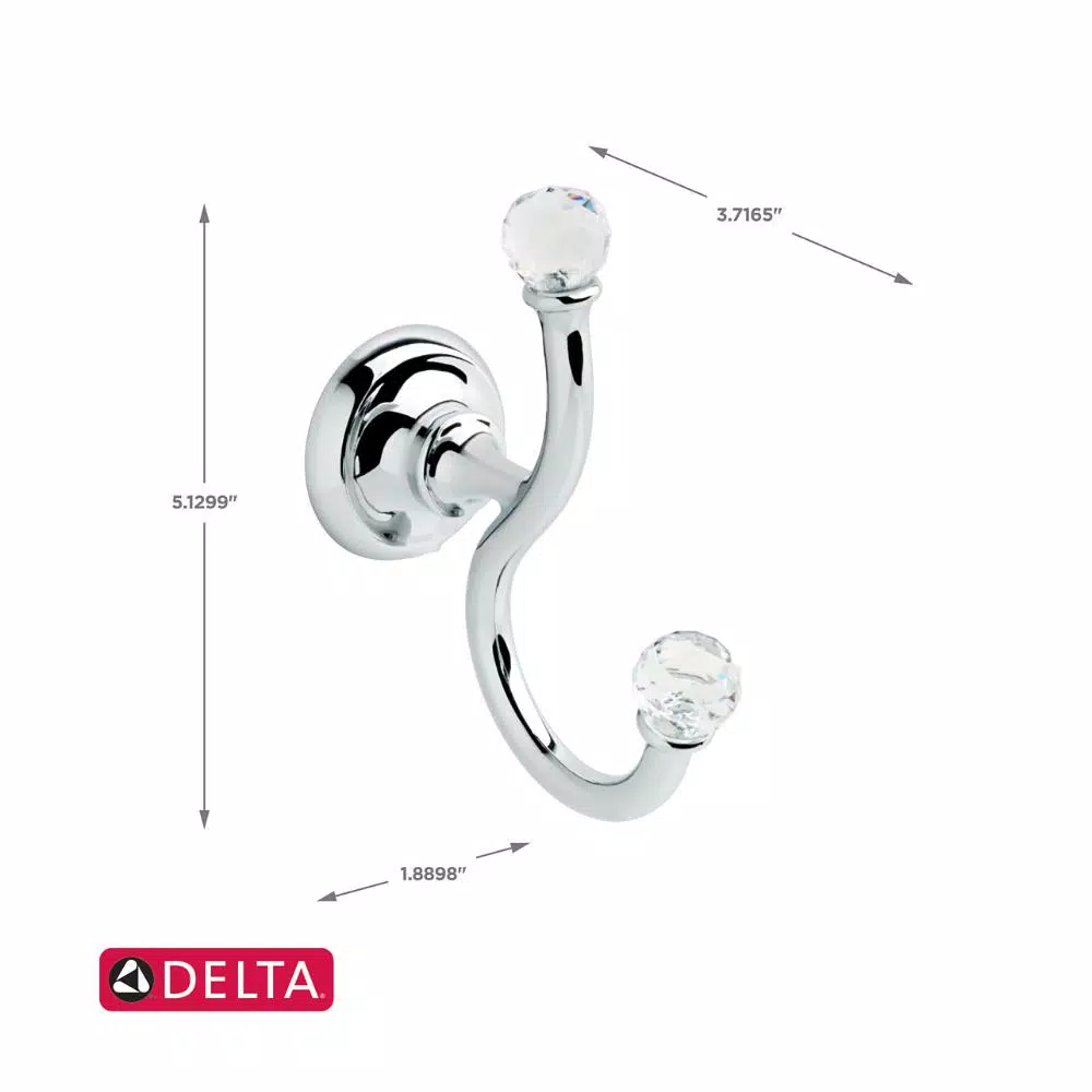 Delta Nora Double Towel and Robe Hook in Chrome and Glass