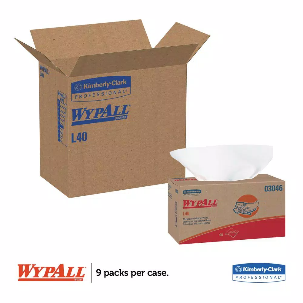 WypAll L40 White Pop-Up Wipers, 9 Boxes of 90 Wipes