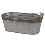 Stonebriar Collection 12 in. Galvanized Metal Decorative Bucket with Rust Trim and Wooden Detail Handle thumbnail 1
