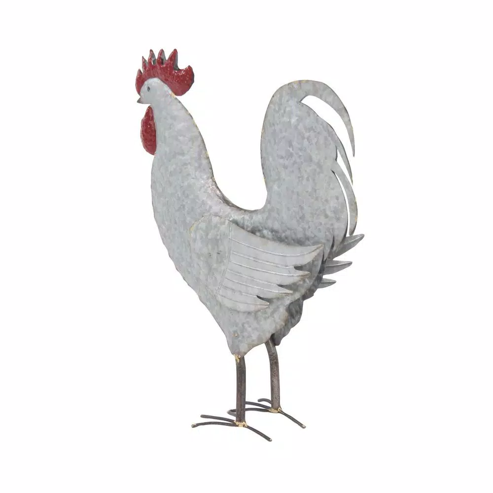 LITTON LANE 20 in. Standing Hen Iron Sculpture - Distressed White Farmhouse Rooster Decor