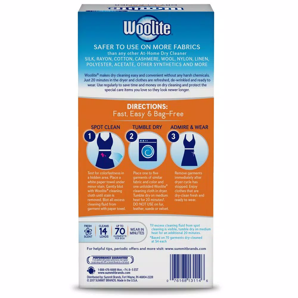 SUMMIT BRANDS Woolite At Home Dry Cleaner Dryer Sheets, Fresh Scent, 56-Count