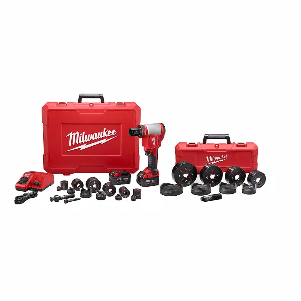 Milwaukee M18 FORCE LOGIC 10-Ton Cordless Knockout Tool Kit with 1/2 in. to 4 in. Die Set and 3.0 Ah Batteries