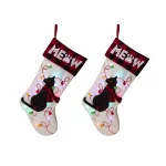 Glitzhome 21 in. LED Embroidered Cat Christmas Stockings, Cream Linen Style Polyester (2-Pack) thumbnail 1