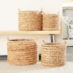 LITTON LANE Round Water Hyacinth and Metal Storage Wicker Baskets, Set of 4 thumbnail 1