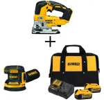 DEWALT 20V MAX XR Brushless Jigsaw & 5 in. Random Orbital Sander Kit with (2) 5.0Ah Batteries thumbnail 1