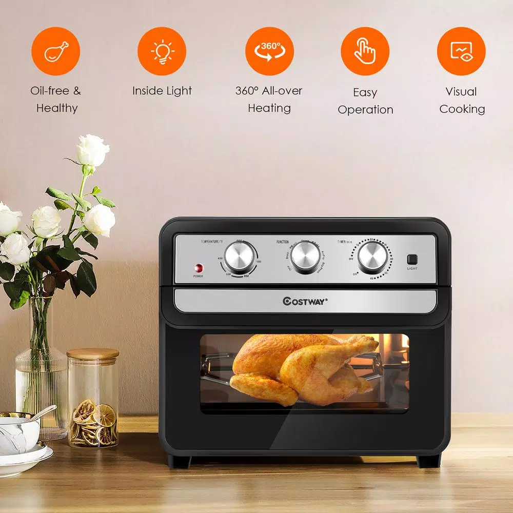 Costway 23 Qt. Black Air Fryer Oven with Rotisserie, 6-in-1 Convection Toaster Oven, 1700W