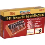 Shop Fox 16-Piece Forstner Bit Set, 1/4 in. to 2-1/8 in., High Carbon Steel with Hex Shank and Wooden Storage Case thumbnail 4
