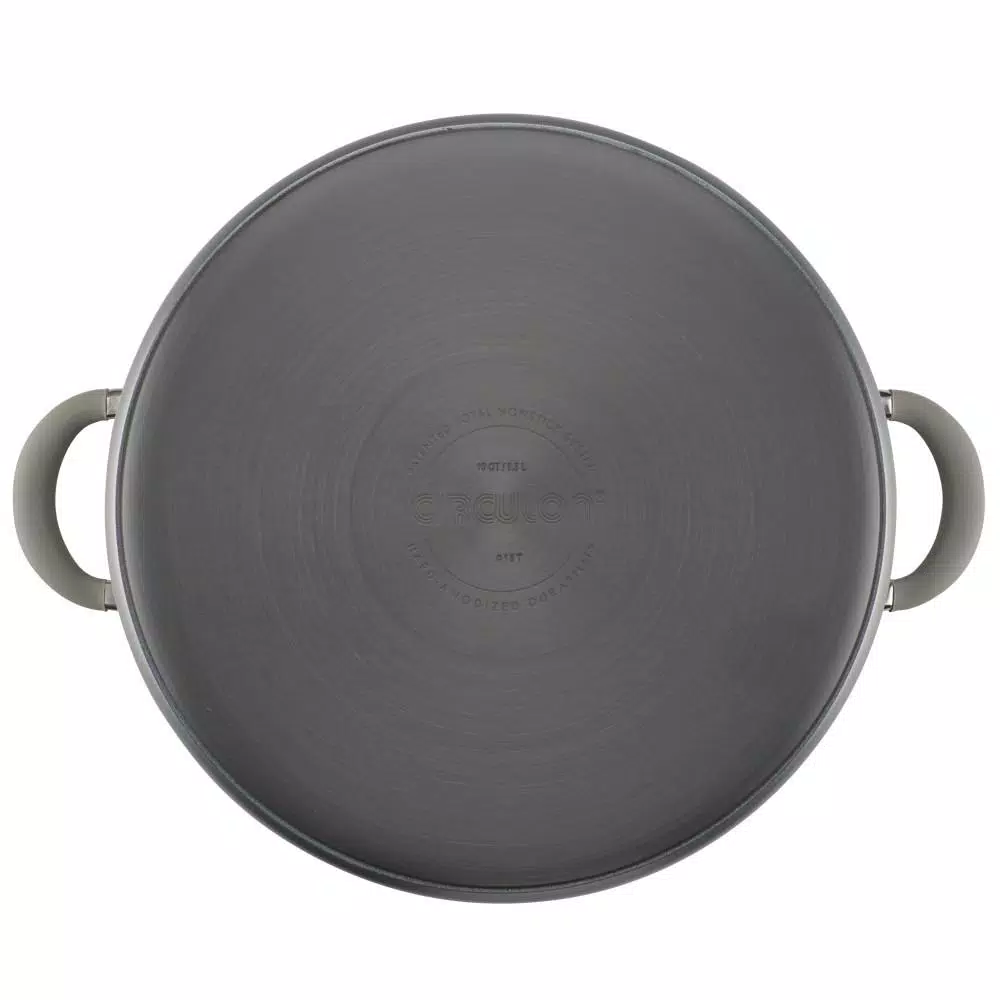 Circulon Elementum 10-Quart Hard-Anodized Aluminum Nonstick Stock Pot with Glass Lid, Oyster Gray