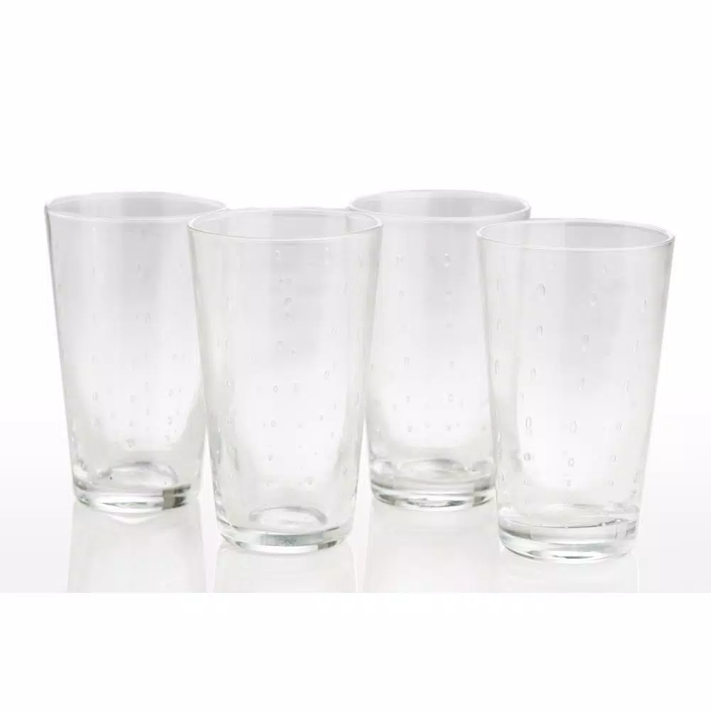 Abigails Rain Drop 12 oz. Clear Highball Glass Set of 4 - Handmade Mouth-Blown Bubble Glassware