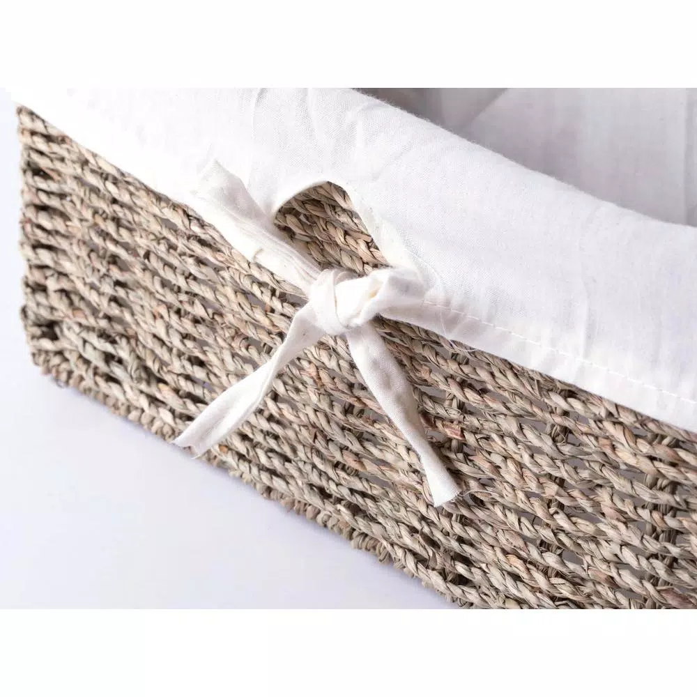 Vintiquewise Natural Seagrass Wicker Shelf Basket with Removable White Liner, 12 x 6.5 x 5.3 in.