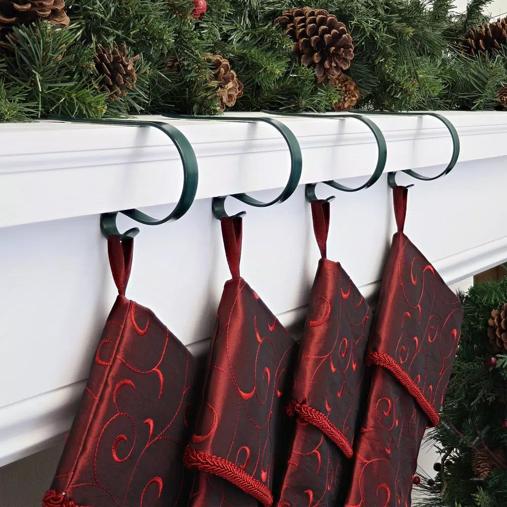 Haute Decor Original MantleClip Stocking Holder, Hunter Green (4-Pack)