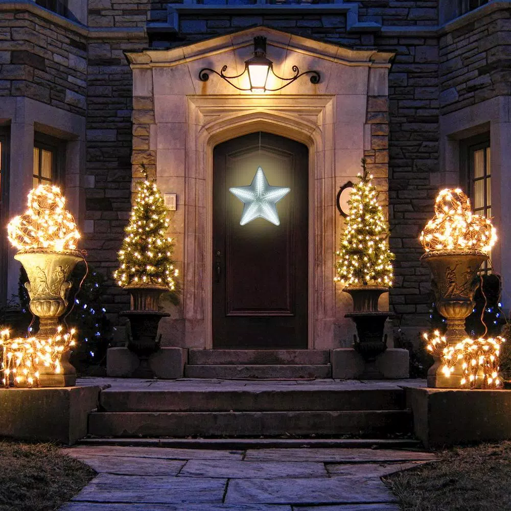 Alpine Corporation 19 in. LED Christmas 3D Hanging Star Ornament, White
