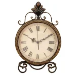 LITTON LANE 17 in. x 11 in. Round Wrought Iron Table Clock with Tarnished Bronze Finish thumbnail 3