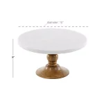 LITTON LANE 10 in. White Marble and Mango Wood Cake Stand, Brown Wood Base thumbnail 3