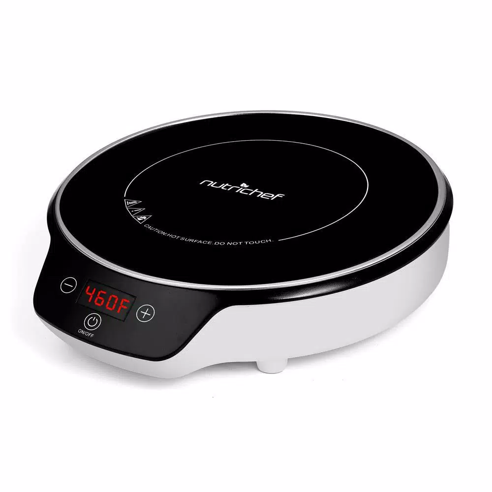 NutriChef 11.1 in. Single Burner Induction Cooktop, 1500W White Hot Plate with Digital Display