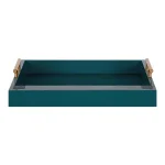 Kate and Laurel Lipton Teal Decorative Mid-Century Modern Tray with Gold Metal Handles thumbnail 2