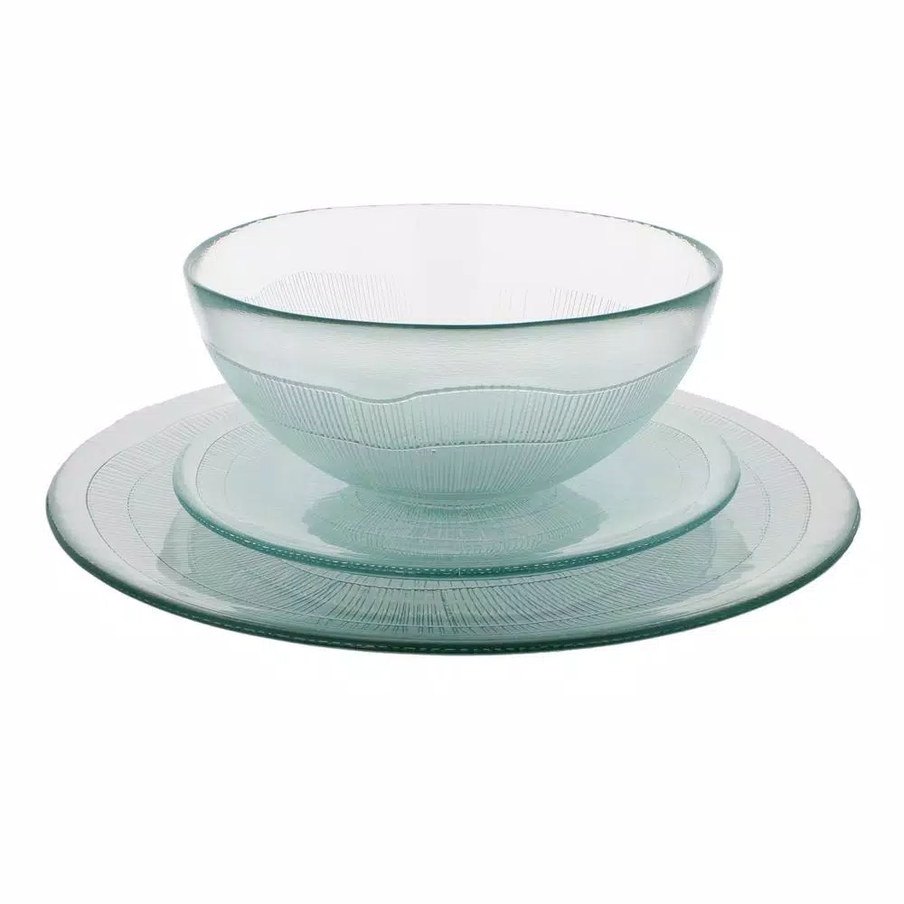 French Home Birch 12-Piece Recycled Glass Dinnerware Set, Clear, Service for 4
