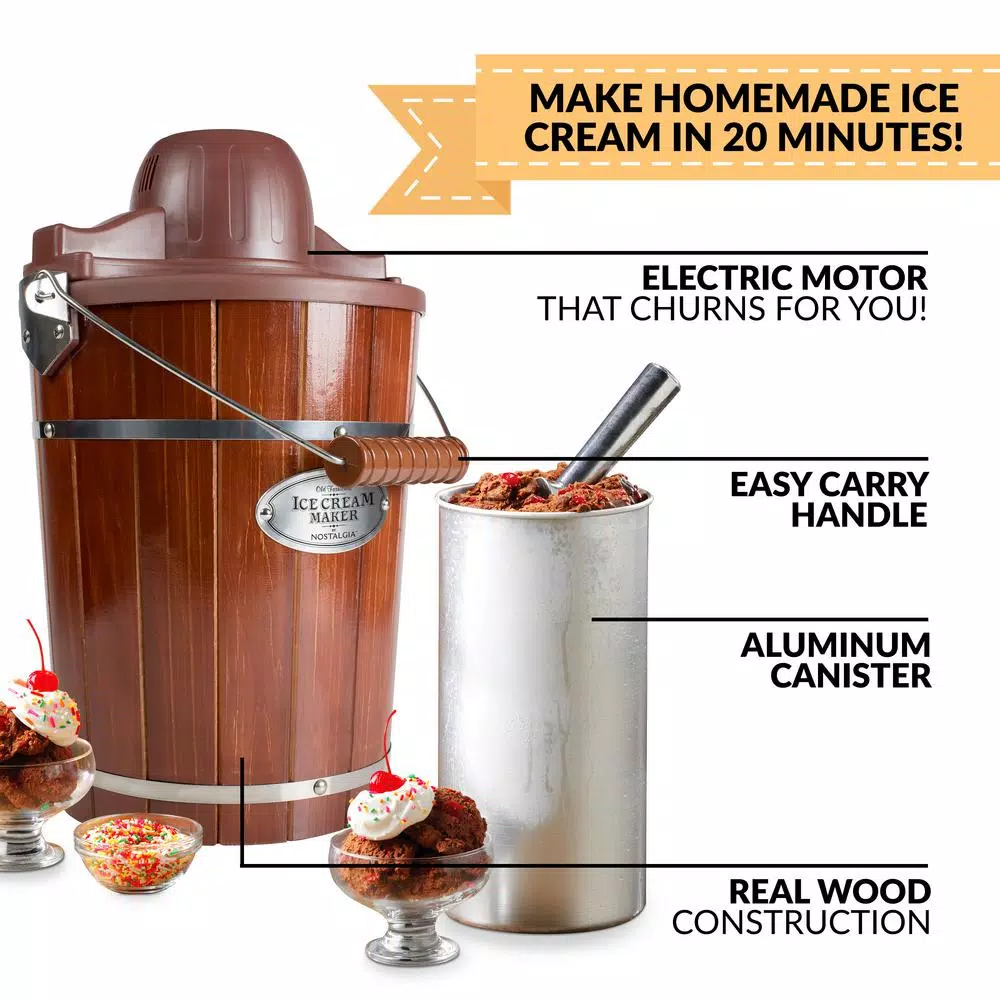 Nostalgia Vintage Collection 6 Qt. Wood Bucket Electric Ice Cream Maker