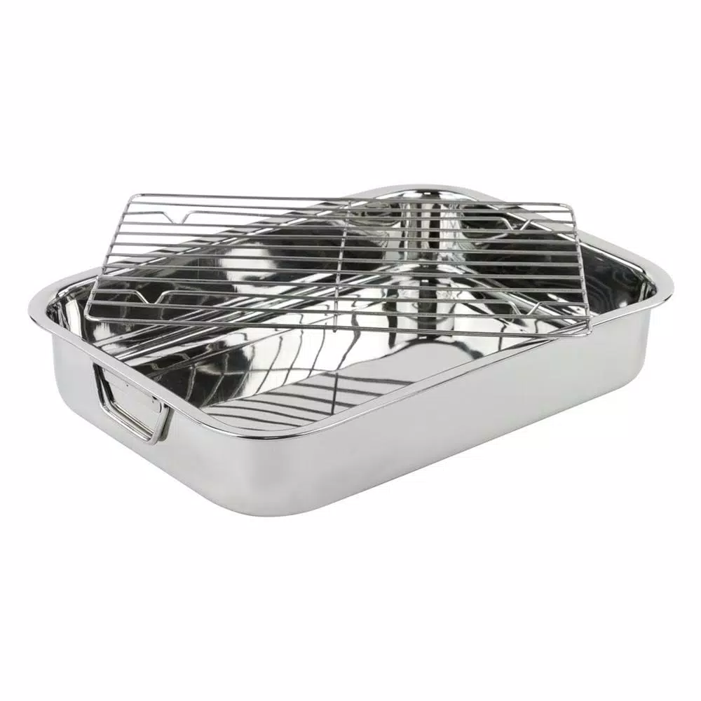 Unbranded Stainless Steel Roasting Pan with Removable Rack, 18 x 14 inch