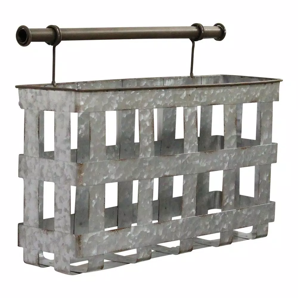 Stratton Home Decor Stratton Home Galvanized Metal Wall Basket - Rustic Farmhouse Decorative Storage