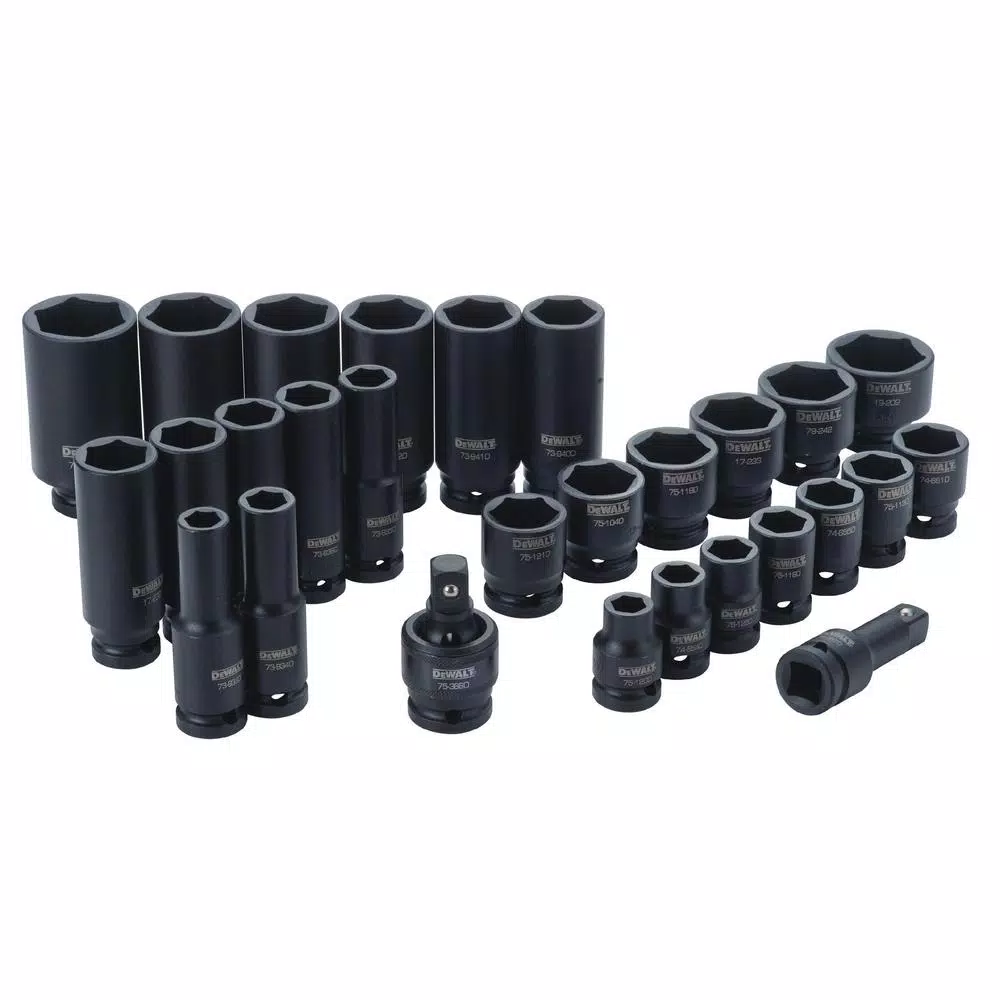 DEWALT 28-Piece 1/2 in. Drive SAE Impact Socket Set with Standard and Deep Sockets