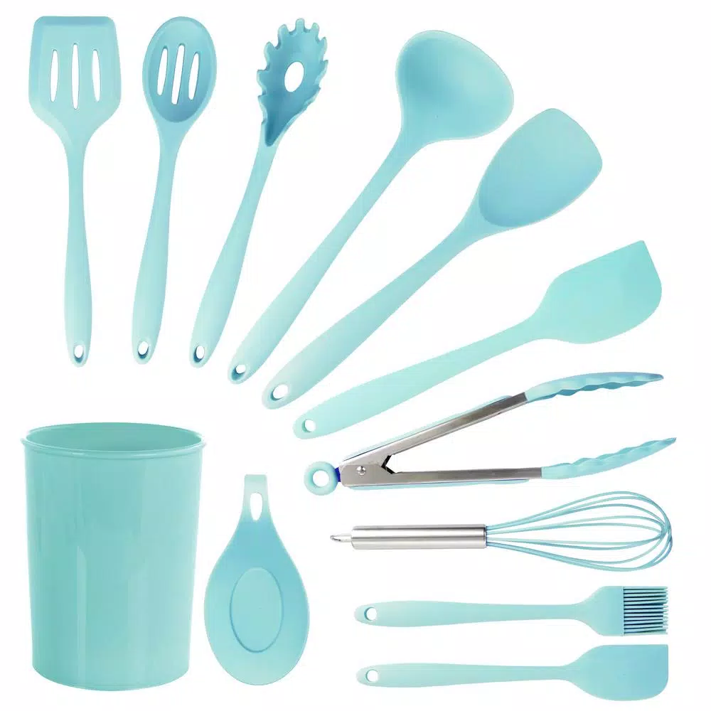 MegaChef 12-Piece Light Teal Silicone Kitchen Utensil Set