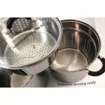 ExcelSteel 8 Qt. Stainless Steel Multi-Cooker Stock Pot Set with Steamer Insert and Silicone Handles thumbnail 4