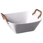 Denmark Square White Porcelain Serving Platter with Brushed Copper Handles, 11 in. Chip Resistant thumbnail 1