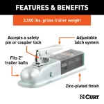 CURT 2" Straight-Tongue Posi-Lock Trailer Coupler, 3,500 lbs. Capacity, Zinc Finish thumbnail 3