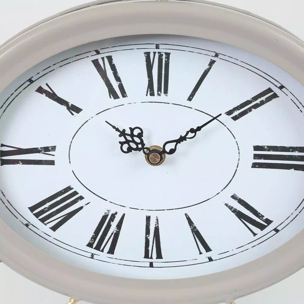 Winsome House Gray Oval Decorative Table Clock - Shabby Chic Analog Desk Clock with Roman Numerals