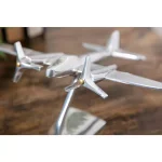 IMAX Retro Airplane Metal Statuary - Silver Cast Aluminum Aviation Figurine thumbnail 3