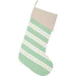 VHC Brands 20 in. Mint Margot Farmhouse Christmas Stocking with Diamond Cut Lace and Cotton/Felt thumbnail 1