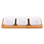 Creative Home 4-Piece Stoneware Square Bowls and Natural Bamboo Serving Tray Set thumbnail 1